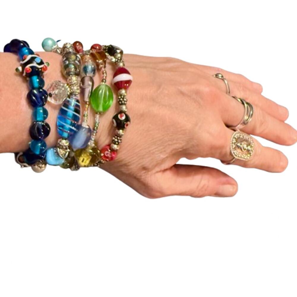 Bundle of 4 Colorful Artisan Glass Beaded Bracelets